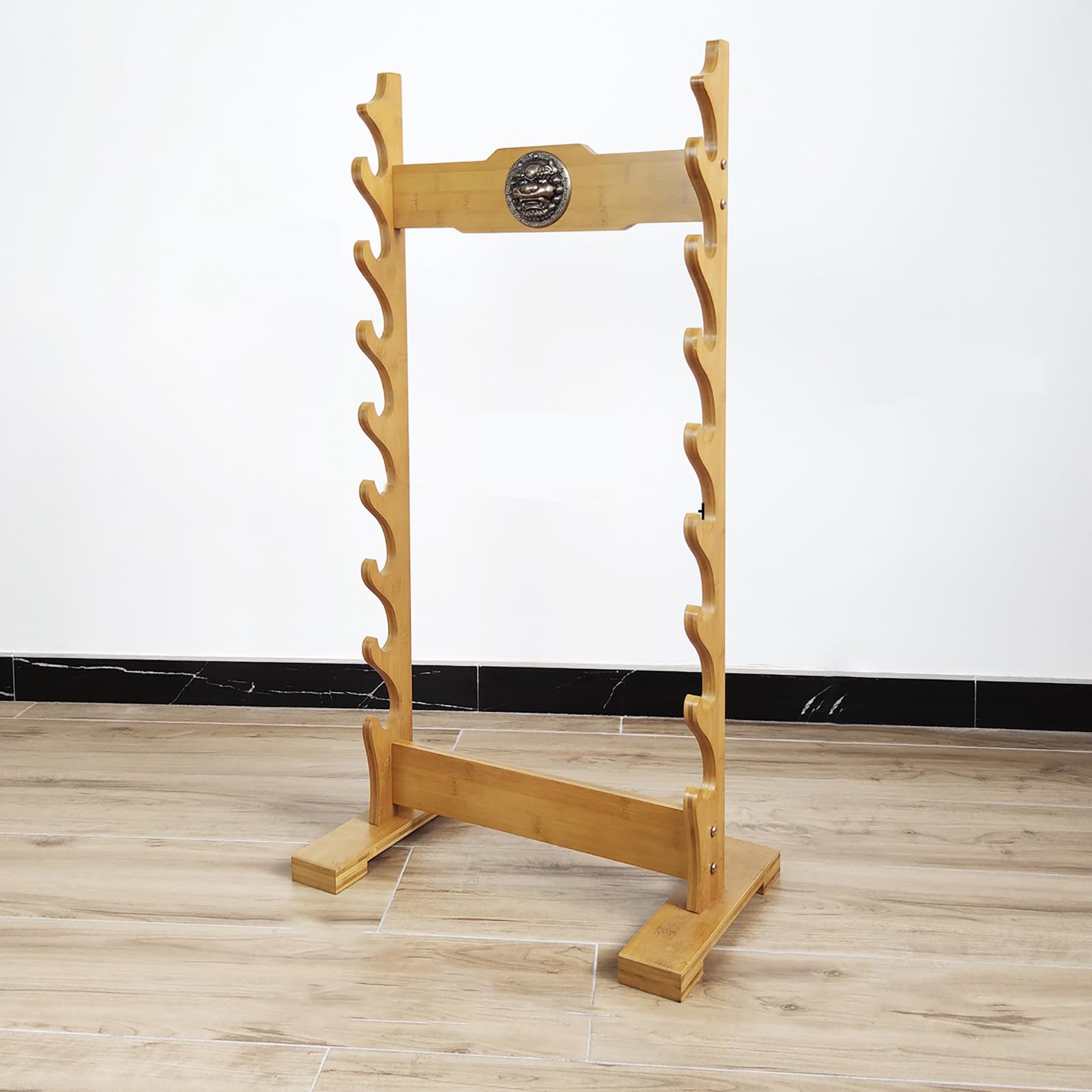 Hjhuua Light Brown Multilayer Floor Standing Sword Stand,Display Sword Rack,Wood Sword Holder Floor Stand,Large Sword Display Stand For Katana Samurai,Classic Wooden Sword Mount Weapon Stands
