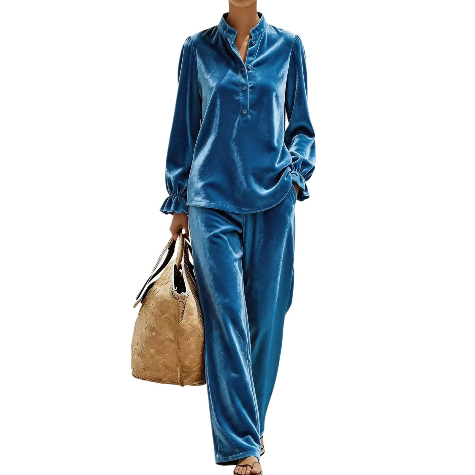 Completo Palestra Donna 2 Pezzi Completi Sportiva Manica Lunga Scollo a V Completo Da Ginnastica Tuta Palestra Elegante Set Top E Pantaloni a Gamba Larga Tute Per Jogging Yoga Fitness Da Casa Autunno