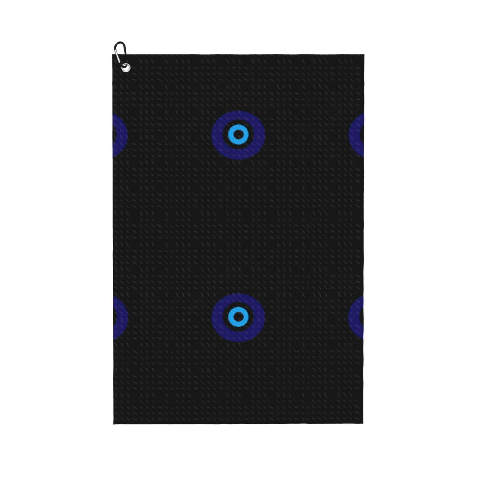 peiyeety Evil Eye Microfiber Golf Towel with Carabiner Clip, 16x24 Inch Absorbent Waffle Weave Towel for Golf Bags