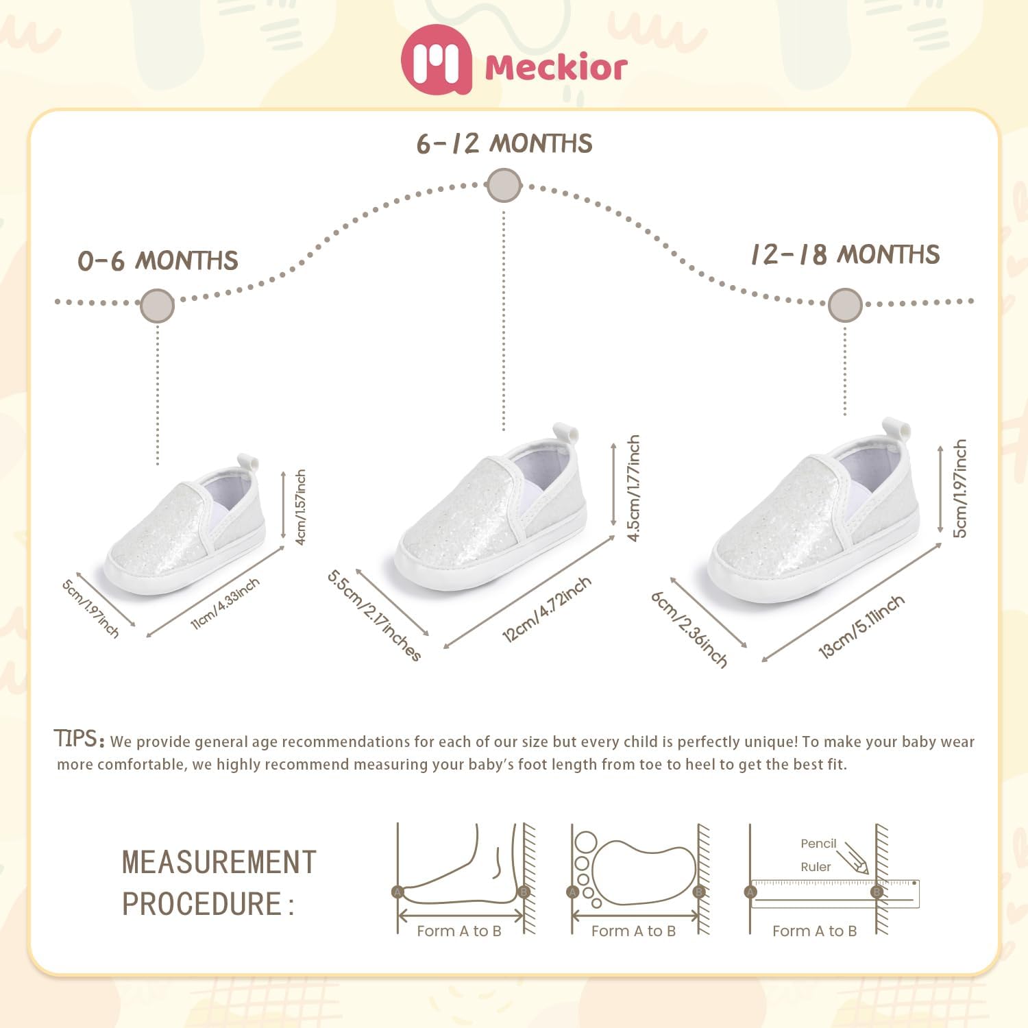 Meckior Infant Baby Girls Boys Canvas Shoes Soft Sole Toddler Slip On Newborn Crib Moccasins Casual Sneaker Austin Boy's Flat Lazy Loafers First Walkers Skate Shoe 6-12 Months Infant A01/Sequin White image 5 of 7 B08Z329NJM