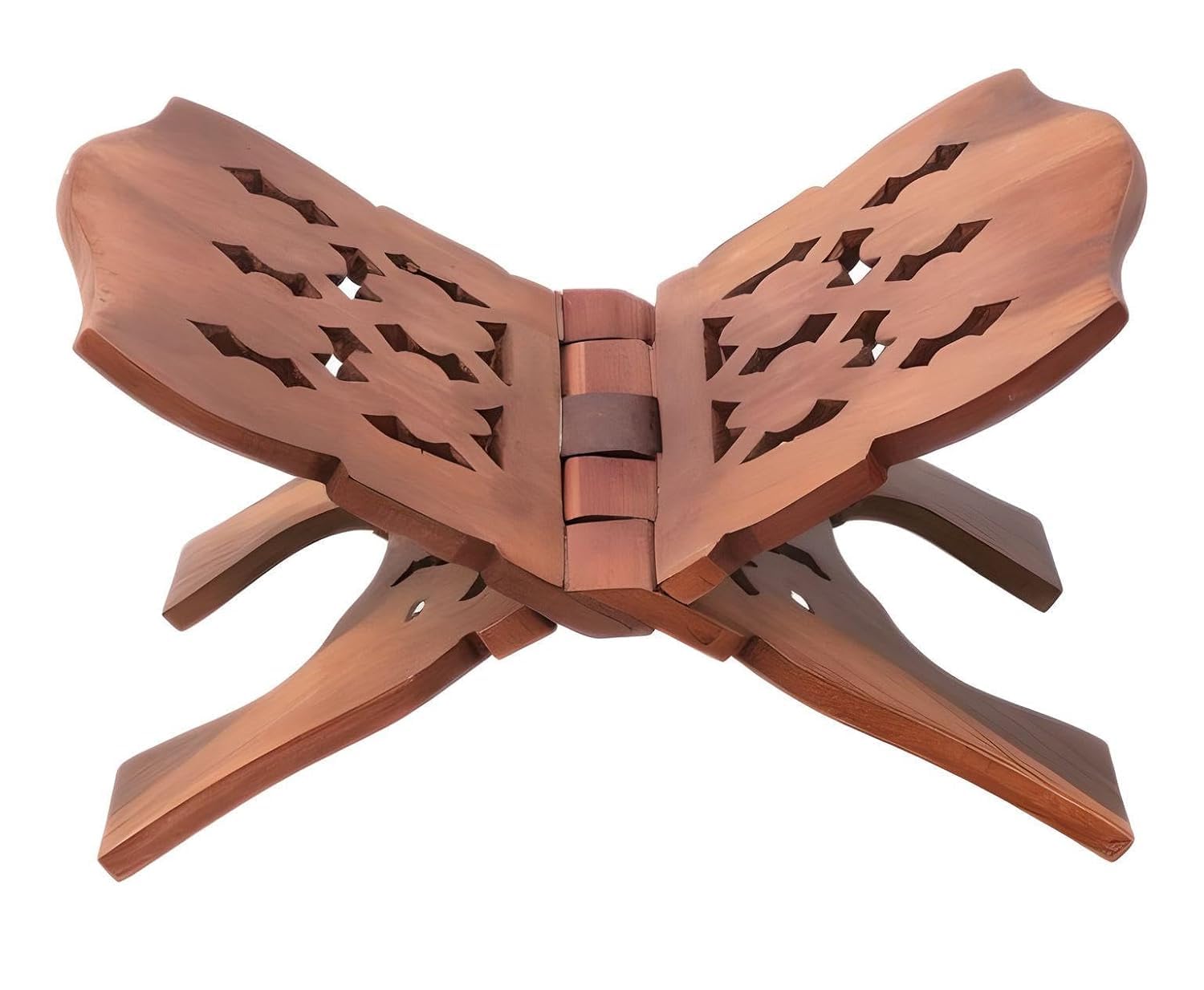 Wooden Book Stand, Foldable, Hand Carved Design, Natural Brown Finish, X-Shape Base-image-38
