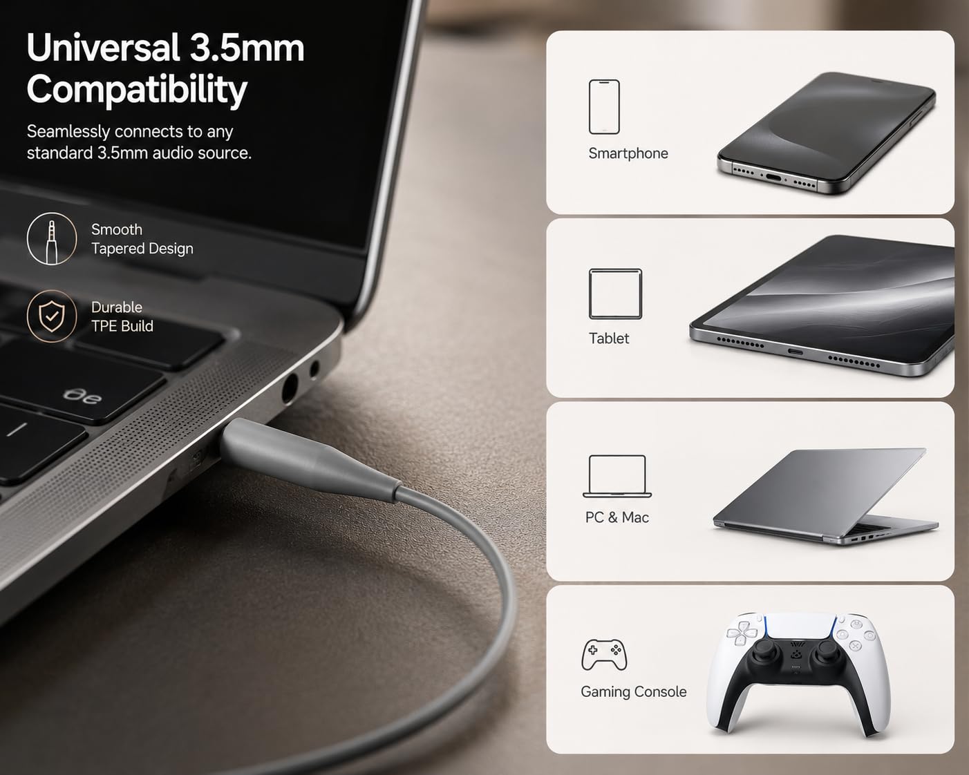 Cable de audio de repuesto, cable de extensión Earla Tec para auriculares Bose QuietComfort QC25 QC35 con control de volumen de micrófono en línea (sin micrófono gris)