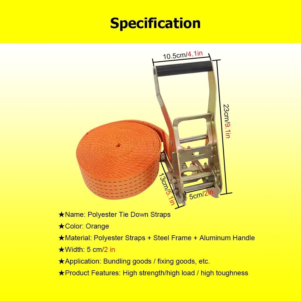 3-98' Long 2" Wide Endless Ratchet Tie Down Straps, Cargo Tie Downs Ratchet, Sturdy Nylon Down Ratcheting Securing Straps for Motorcycles, Trailer, Truck, Kayak(Oranje,4m/13.1Ft)