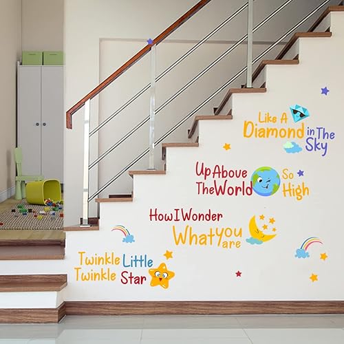 Miniatura 5 de DEKOSH Juego de calcomanías de pared para habitación de bebé con centelleante y centelleante Little Star Rhyme, calcomanías de pared para niños para