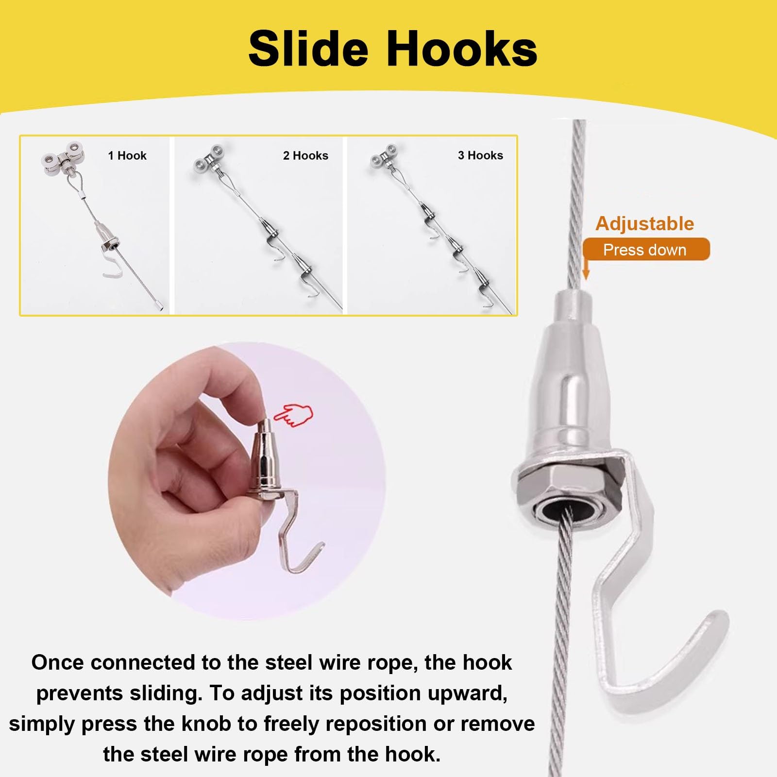 WDJBPSH Bilderaufhängungsschiene Bilderrahmen für Die Wand Hängeschiene, Galerieschiene mit Beweglichem Draht für Heim, Geschäft, Ausstellungshalle(0.5m/19.7″Cable,1.7m/66.9″ Track)