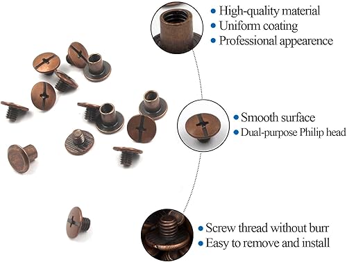 Miniatura 3 de Chicago - Juego surtido de tornillos de cuero de cobre rojo, remaches de tornillo, cabeza Phillip ranurada, postes de encuadernación de libros,