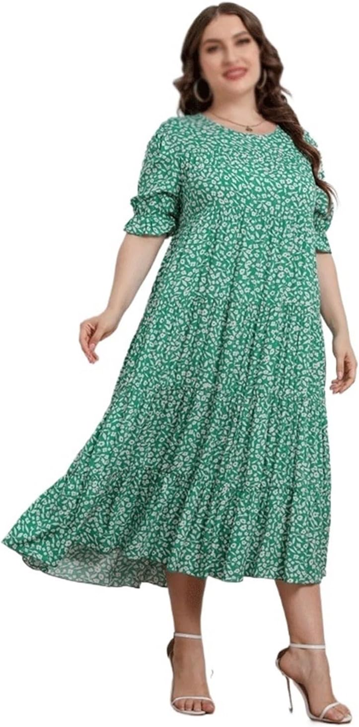 JSEIAJB Floral Print Bohemian Viscose Dresses for Women Seaside Holiday Dresses for Women