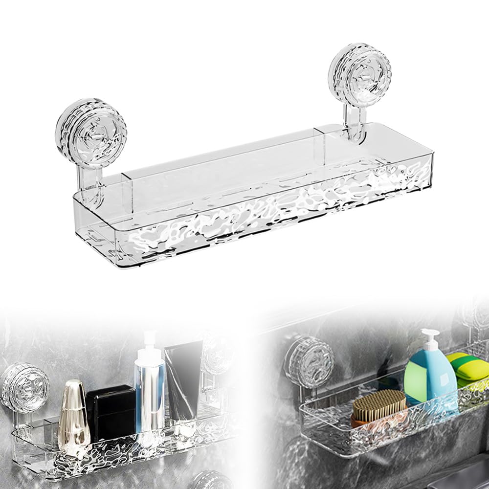Corrugated Suction Cup Storage Holder 2025 Upgraded Movable Shower Shelf Suction Cup No-Drill Wall Mounted Storage Holder for