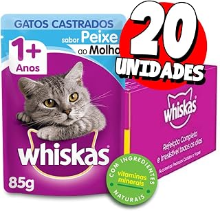Pack Ração Úmida Whiskas para Gatos Adultos Castrados, Sachê Peixe ao Molho, 85g - 20 unidades