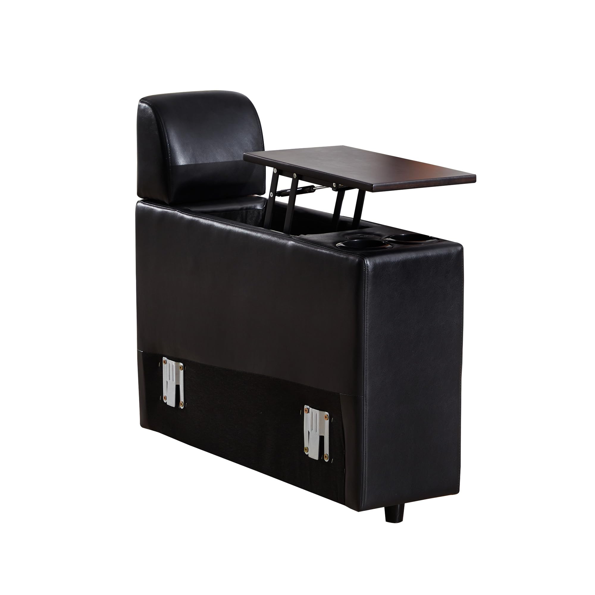 LEVNARY Modular Lift-Top Console with USB Charging and Cup Holders, Center Storage Module for Modular Reclining Sofa (Black)