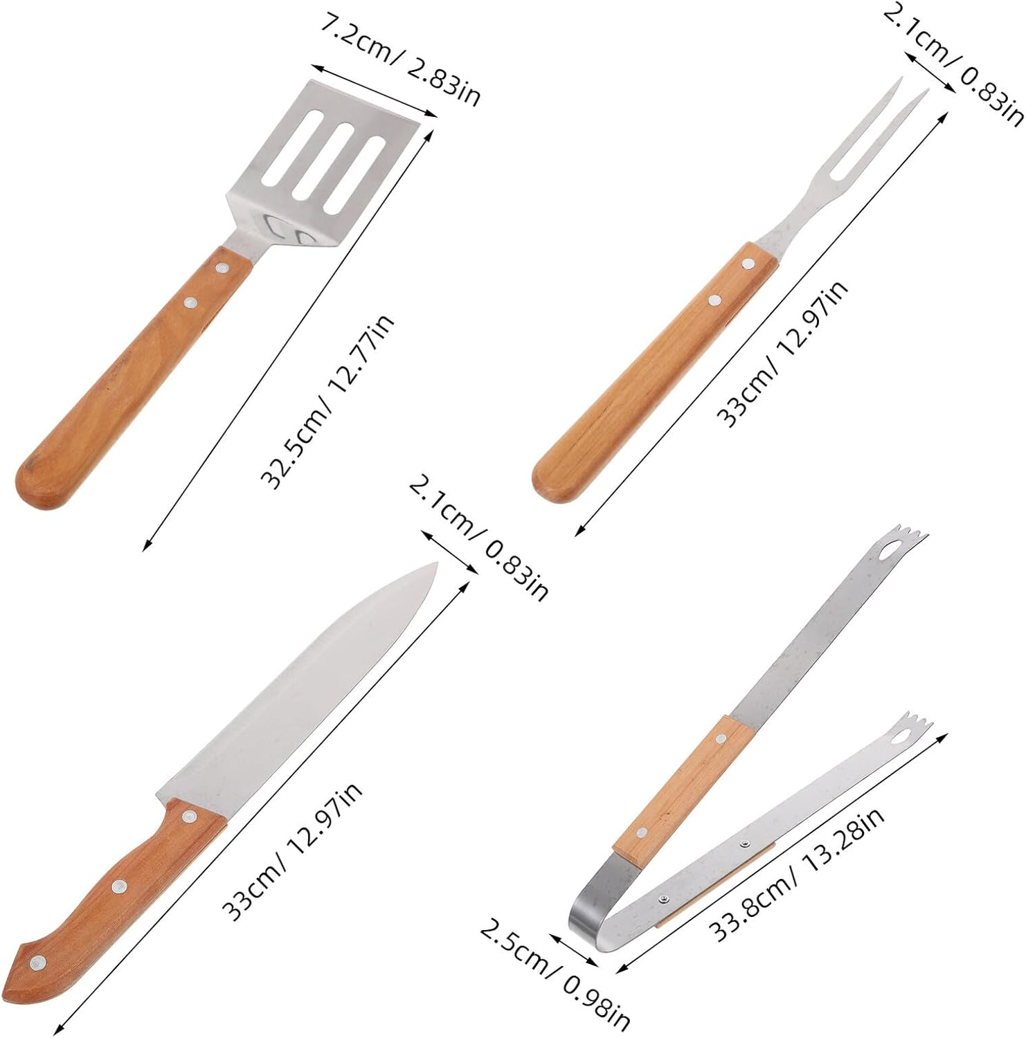 TEHAUX Stainless Steel BBQ Tools Set 4pcs with Wood Handles and Portable Carry Bag, Outdoor Grilling Utensils Kit for Camping and Barbecue