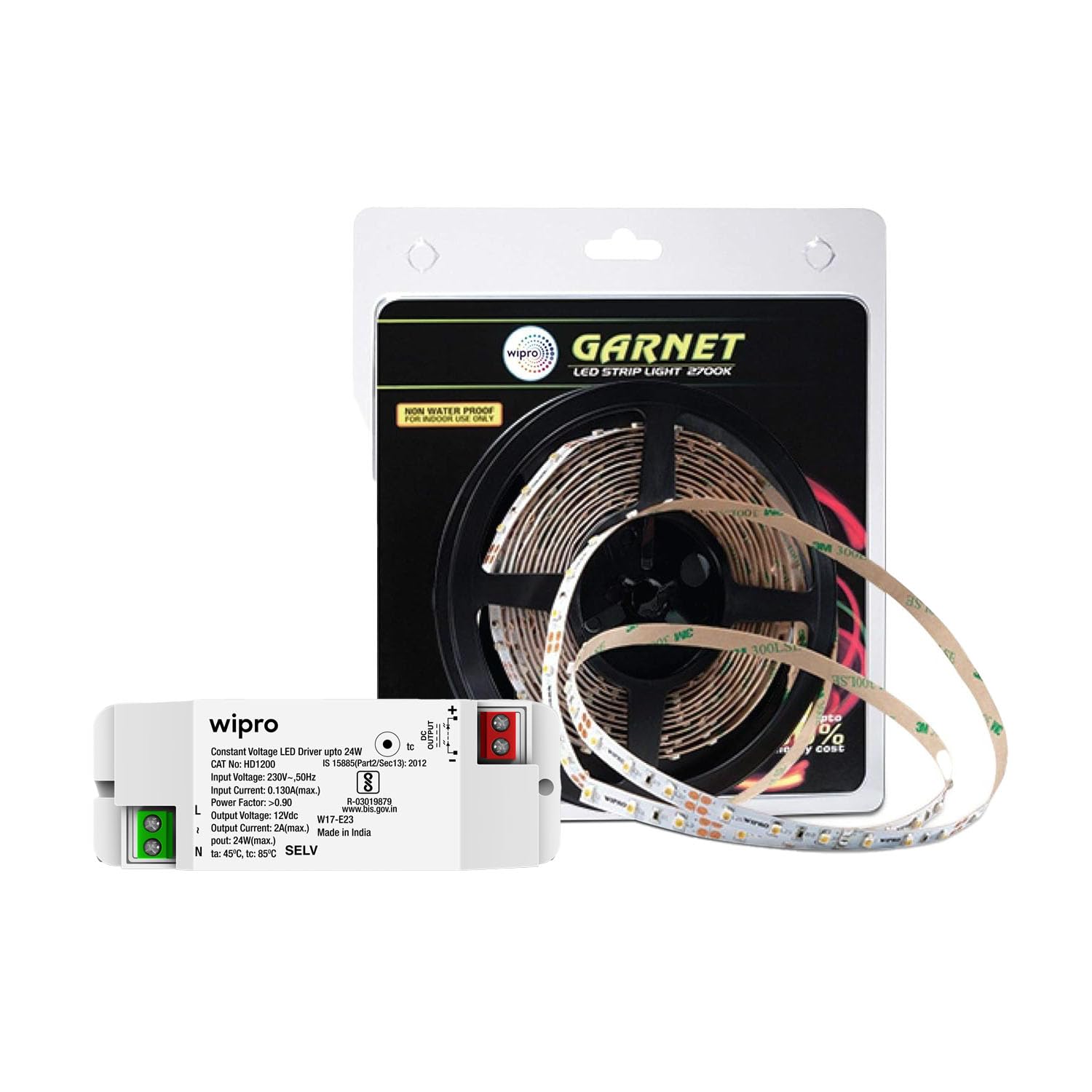 Wipro Garnet 25W LED Strip Light | Warm White | 5 mtr Cove Light with 2 Amp Driver |300 LEDs | Strip Light for Home, Office, Indoor Use | Strip for False Ceiling, TV Cabinet, Kitchen | Pack of 1
