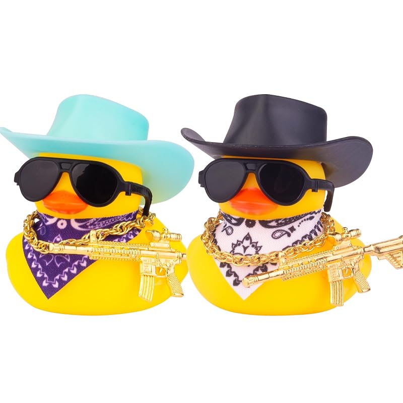 Enfeite de Painel Automotivo em Formato de Pato com Chapéu de Cowboy CoFuBcad Preto e Azul-claro, 2 unidades