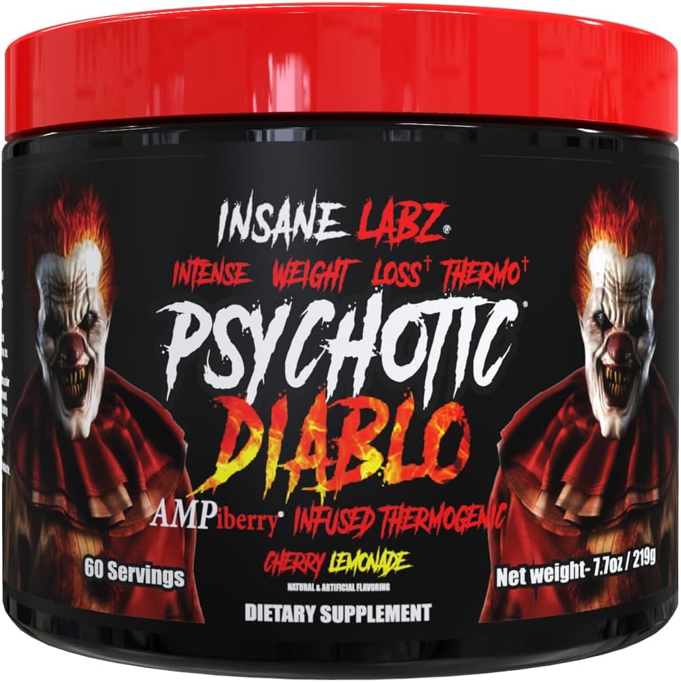 Insane Labz Psychotic Diablo Thermogenic Fat Burner for Men and Women with Grains of Paradise Theobromine Dandelion Root Extract Fueled by AMPiberry, Appetite Suppressant - 60 Servings