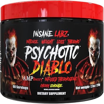 Insane Labz Psychotic Diablo Thermogenic Fat Burner for Men and Women with Grains of Paradise Theobromine Dandelion Root Extract Fueled by AMPiberry, Appetite Suppressant - 60 Servings