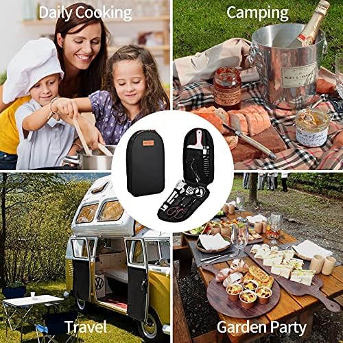 ISFORU Camping Accessories Set, 9PCS Camping Kitchen Utensil Organizer Travel Kit with Peeler, Cutting Board, Bottle Opener and Storage Bag for Outdoor Hiking Picnic Trekking