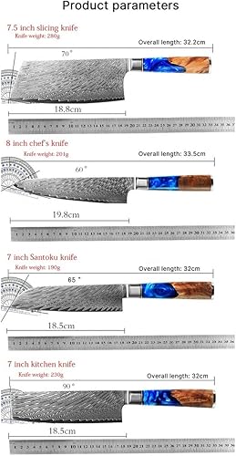 Miniatura 6 de Juegos de cuchillos, 9 unids cuchillo de cocina conjunto de alto carbono japonés VG10 Damasco acero chef cuchillo resina mango cuchillo de cocina