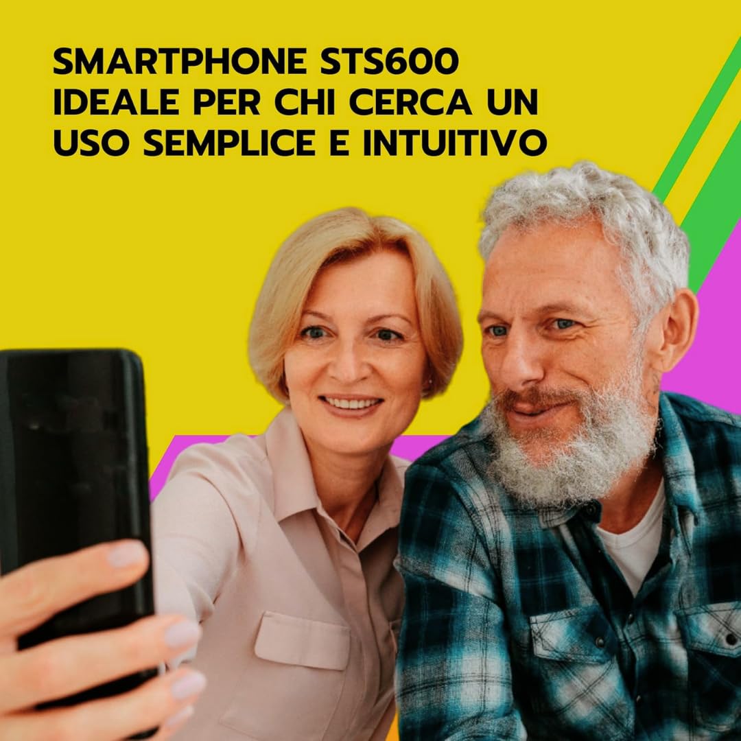 SAIET - Cellulare Smart Senior STS600 MAX Per Anziani 4G e Bluetooth - Tasti e Lettere Grandi - Custodia Protettiva Inclusa - Smartphone con Whatsapp e SOS