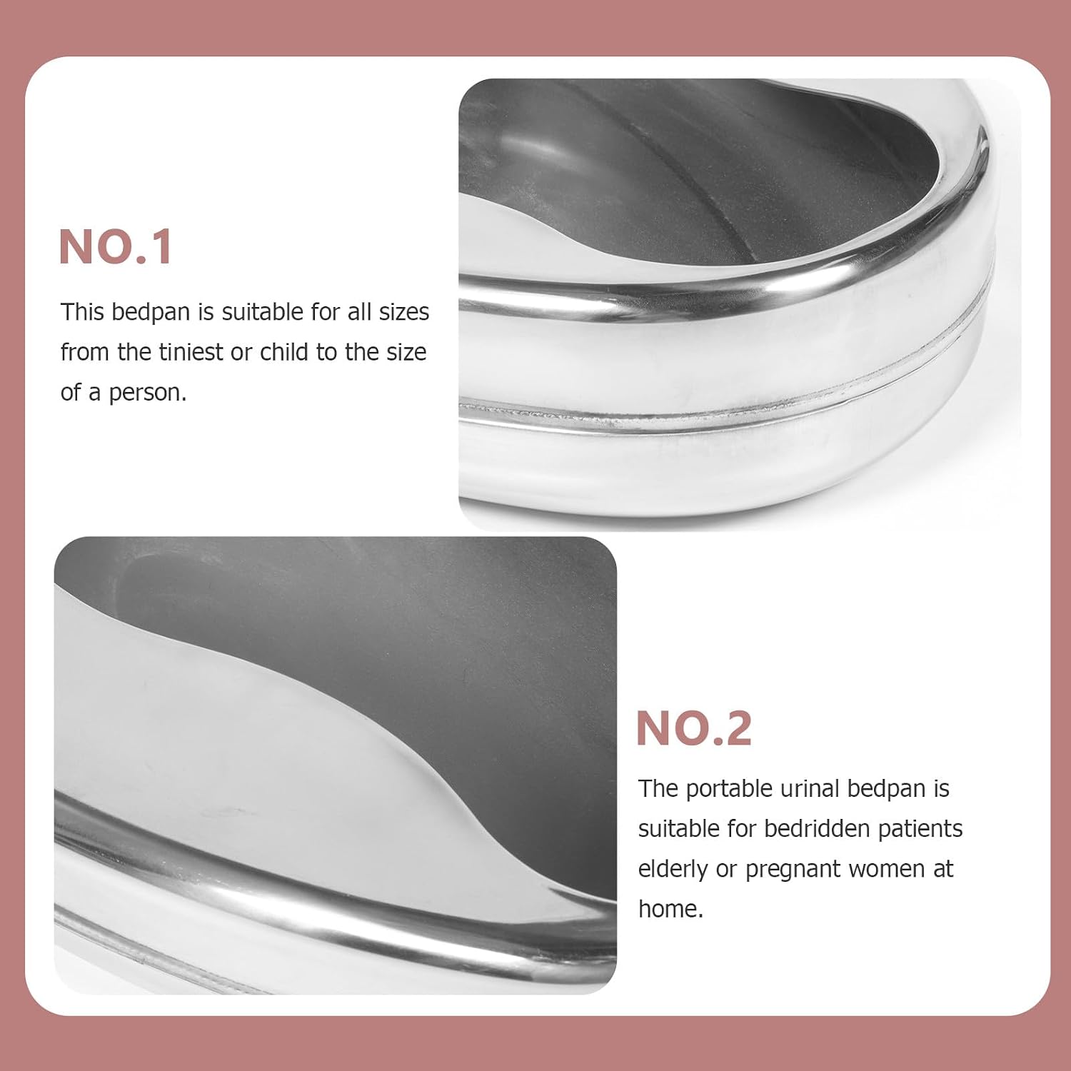 Mikinona Stainless Steel Bedpan for Bedridden Elderly, Portable Lightweight Metal Nursing Urinal with Horizontal Design, Suitable for Home and Medical Use