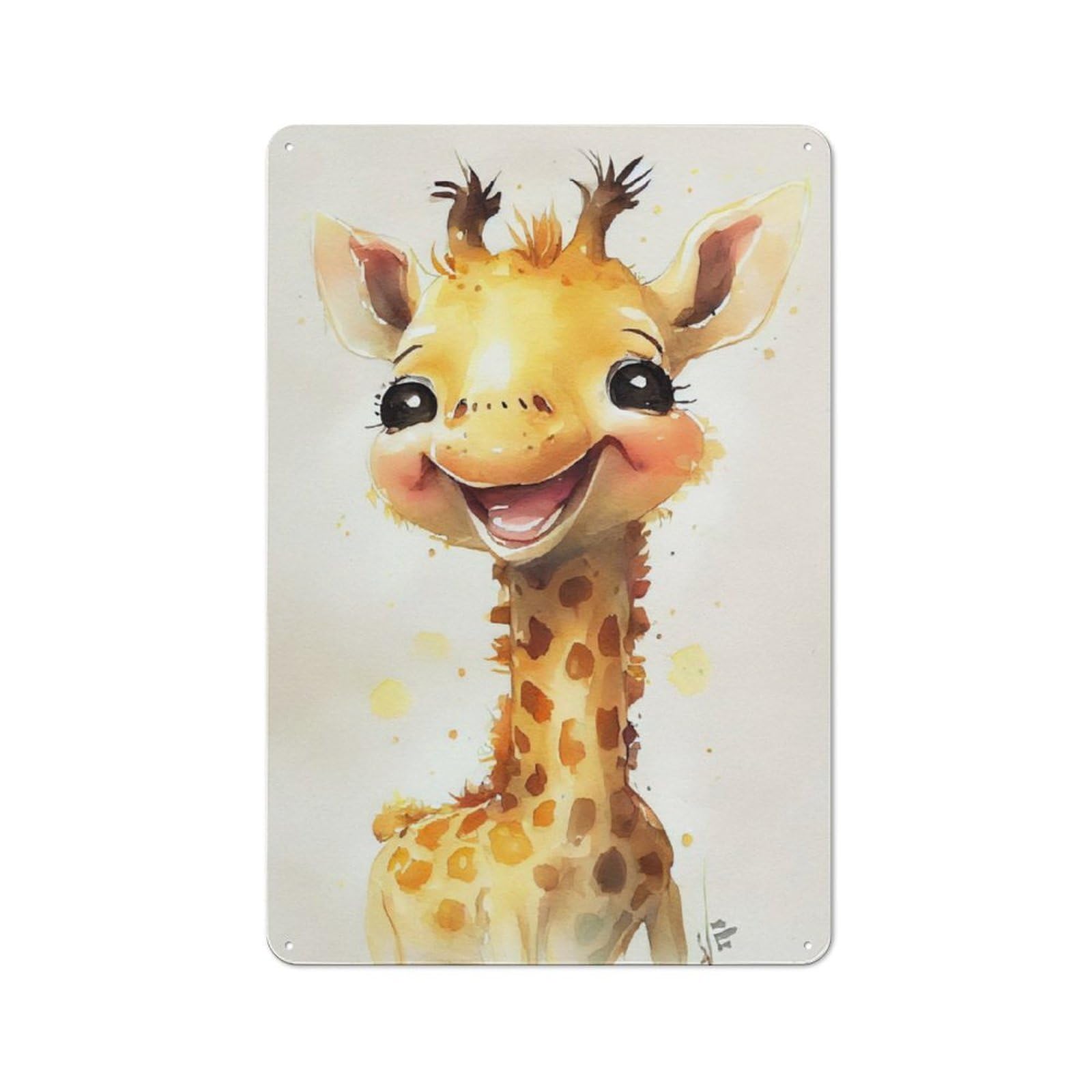 Junmoney Giraffe Watercolors Rustic Metal Sign 30X20cm For Living Room Or Hallway, For Winter Room Styling In Living Room And Hallway