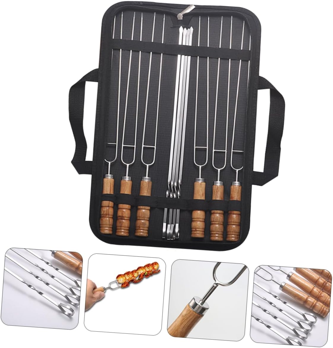 Stainless Steel BBQ Skewers for Grilling 10-Piece Set with Storage Bag Reusable Metal Skewers for Meat and Vegetables for Outdoor Cooking and Barbecues