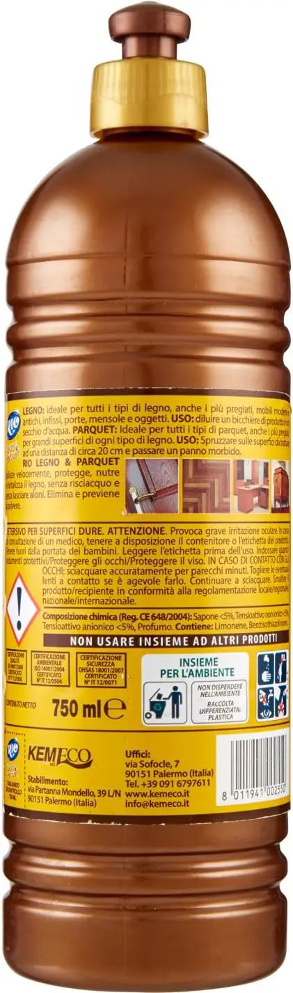 Rio Casamia Legno - Limpiador de madera (15 unidades, aerosol antiestático para superficies de madera/limpiador de madera, 750 ml, incluye llavero Beni Culinari gratuito)