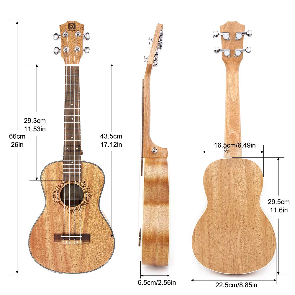 Vangoa Ukulélé Tenor 26 pouces Acajou Solide Hawaii Acoustic Ukulele avec des kits pour débutants