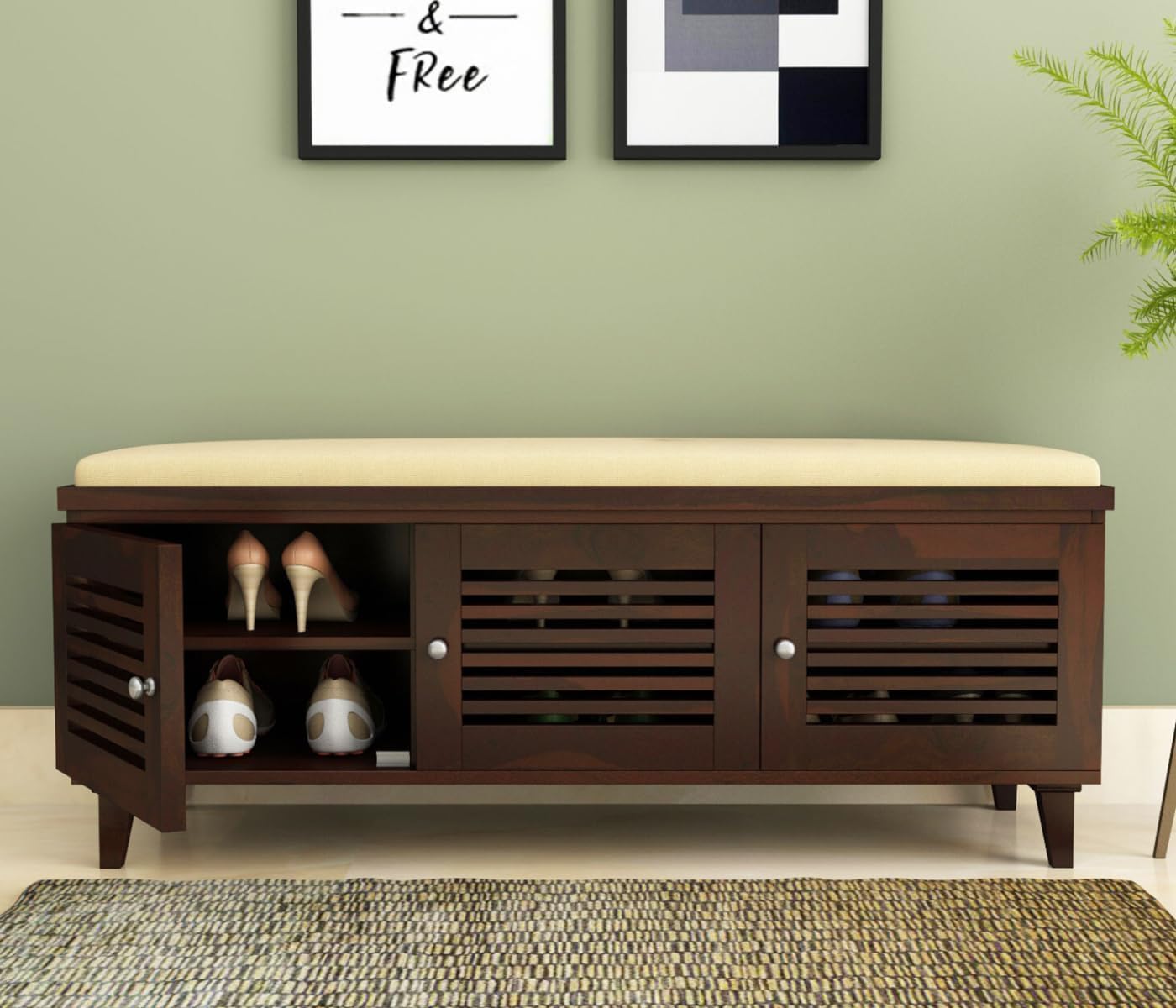 AISHAM Solid Sheesham Wooden Shoe Rack for Home - Wooden Shoe Rack & Shoe Organiser - Hallway Furniture Pre-Assembled Shoe Rack (Walnut Finish)-image-14