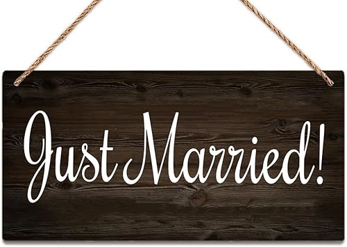 Letrero rústico de madera colgante con texto en inglés «Just Married» («Just Married») para boda, letrero con texto en inglés «Just Married»,