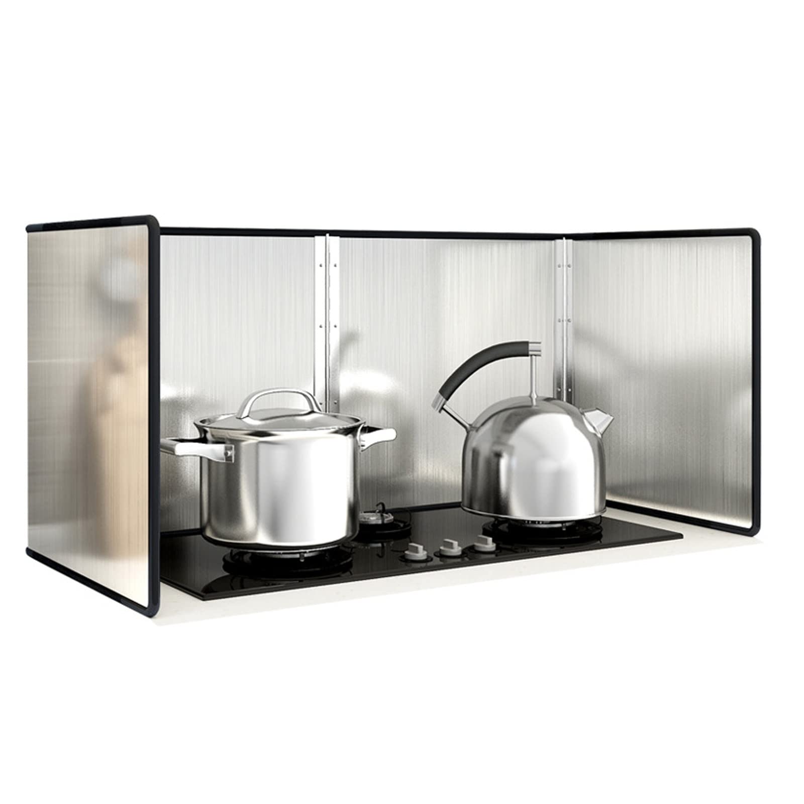 Ecran anti-projections pliable en inox argenté 4 volets pour plaques de cuisson