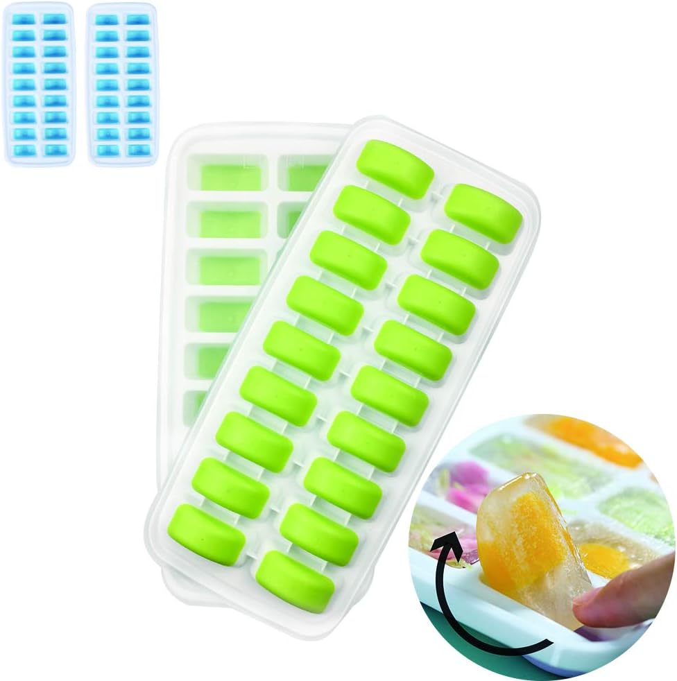 Ice Cube Trays 4 Pack Stackable Ice Trays With Removable Lids for Freezer Easy-Release Plastic And Silicone 72 Ice Cubes, Special Half Moon Bottom Design …
