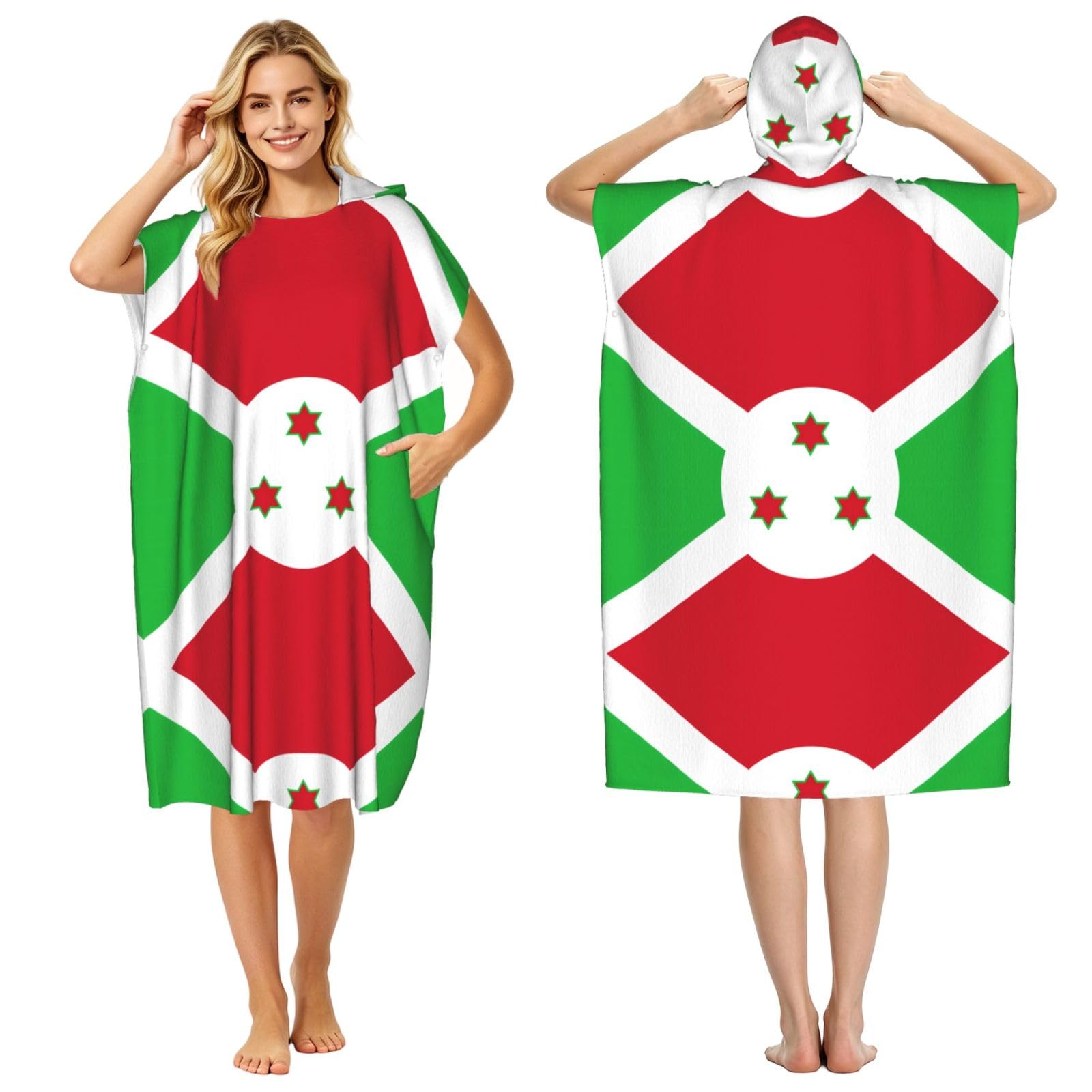 WSSYYBFFlag of Burundi Adult hooded beach towel Oversized with Hood for Absorbent Quick Dry