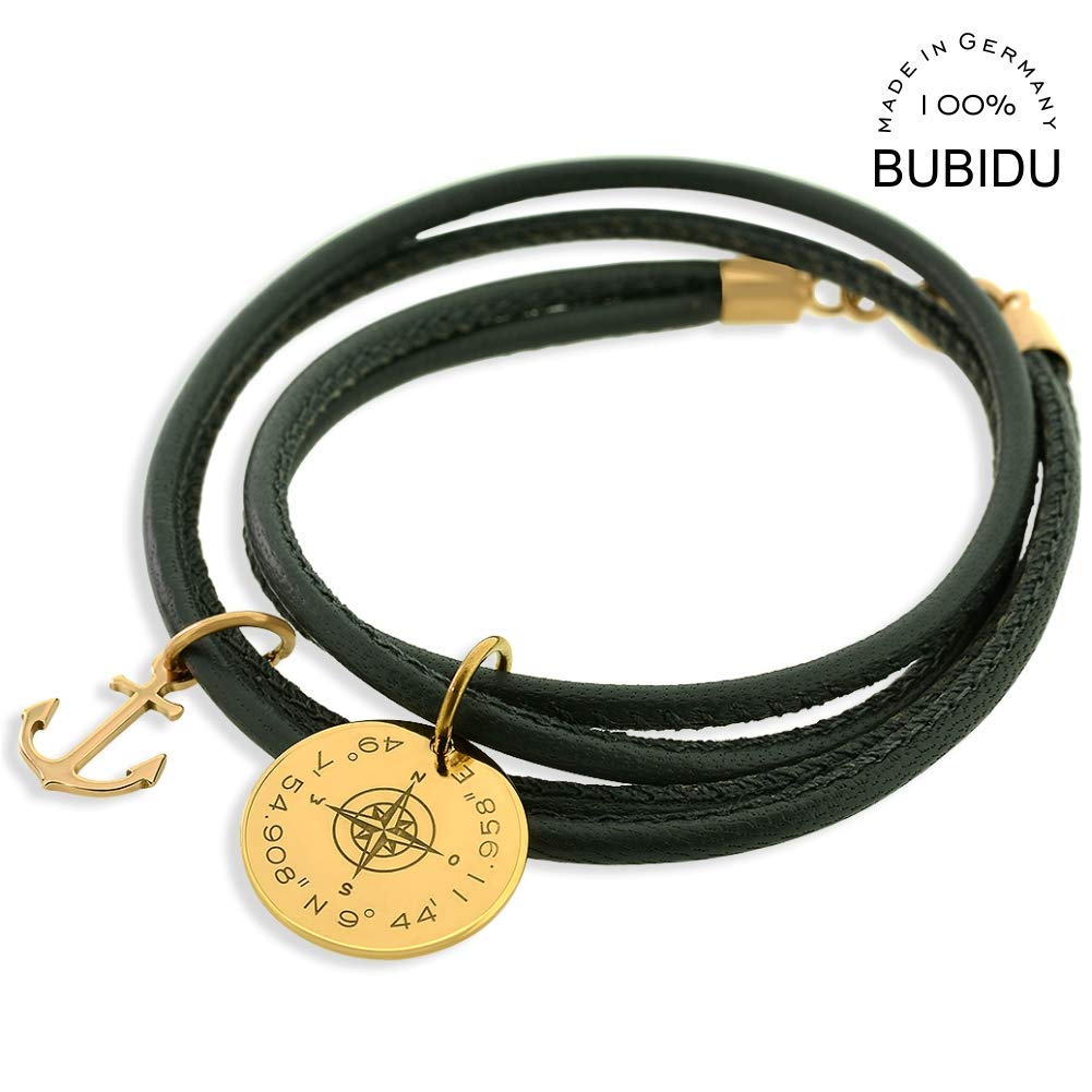 Damenarmband mit Gravur Koordinaten Kompass 925 Silber Gold schwarz braun Armband Namensarmband Mann Schmuck Leder Geschenk Damen Herren | HANDMADE IN GERMANY