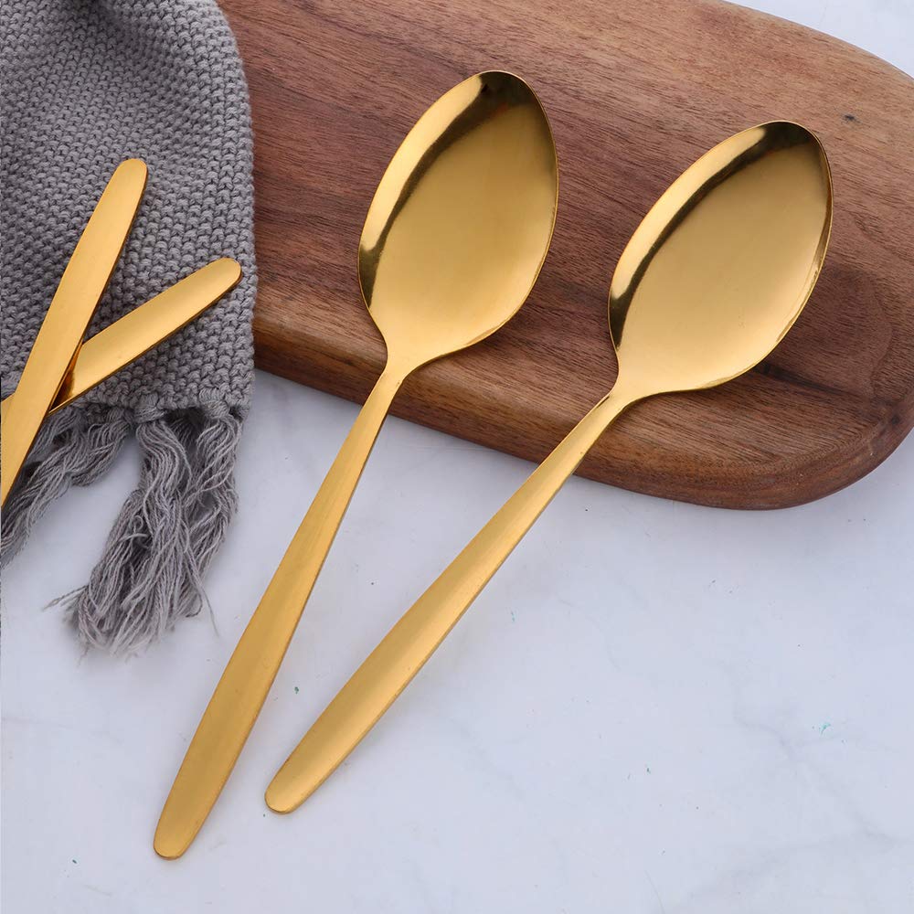 Set di 12 cucchiai da tavola in acciaio inox da collezione economica a specchio finitura lucida posate classiche per casa cucina hotel ristorante 8 pollici 18/0 acciaio inossidabile color oro
