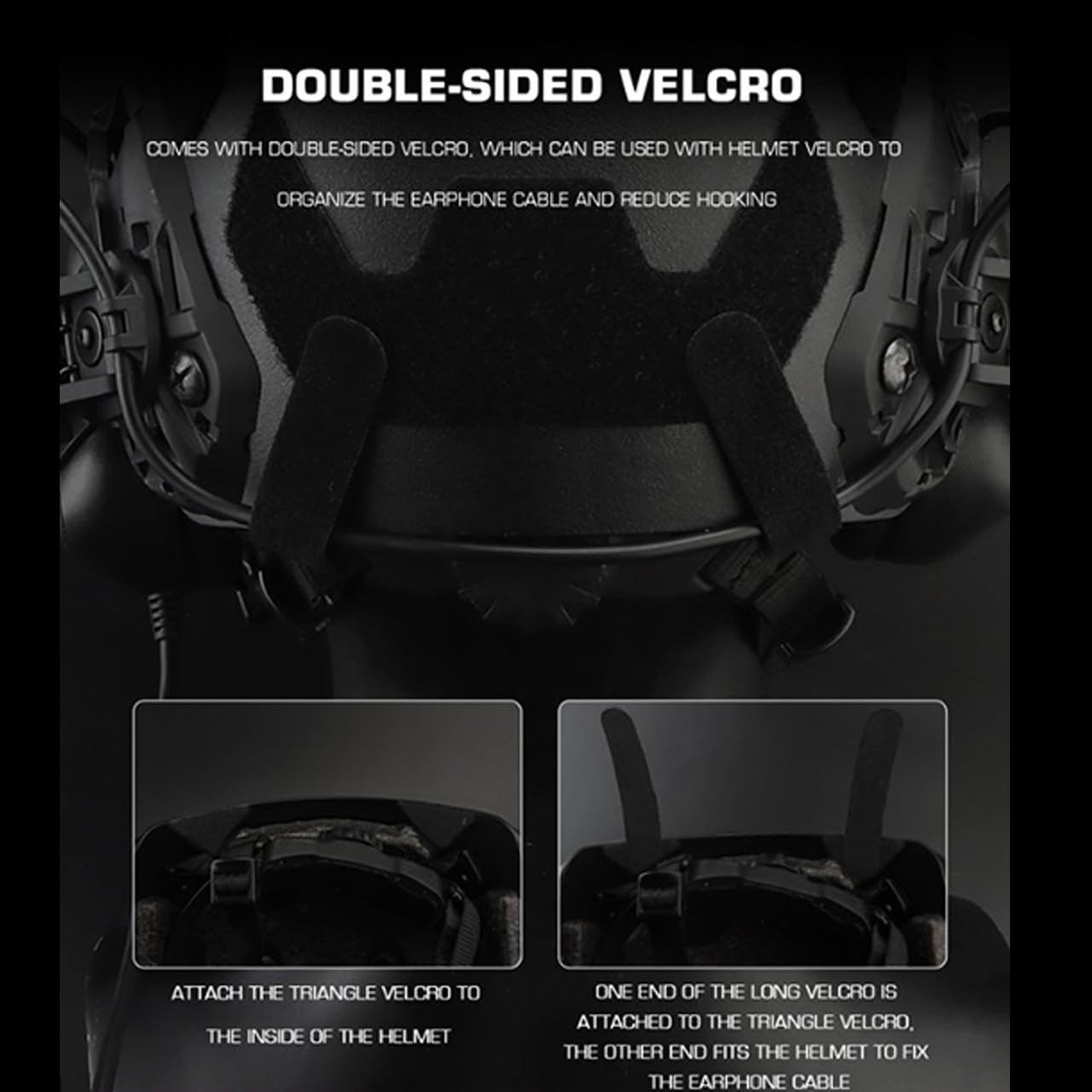 Tactical Fast Helm-Headset, Aktive Geräuschunterdrückung & Sound Pickup Headset (mit 360° Verstellbarem ARC Adapter), Elektronischer Schießohrschutz, Impulslärmschutz(BK)
