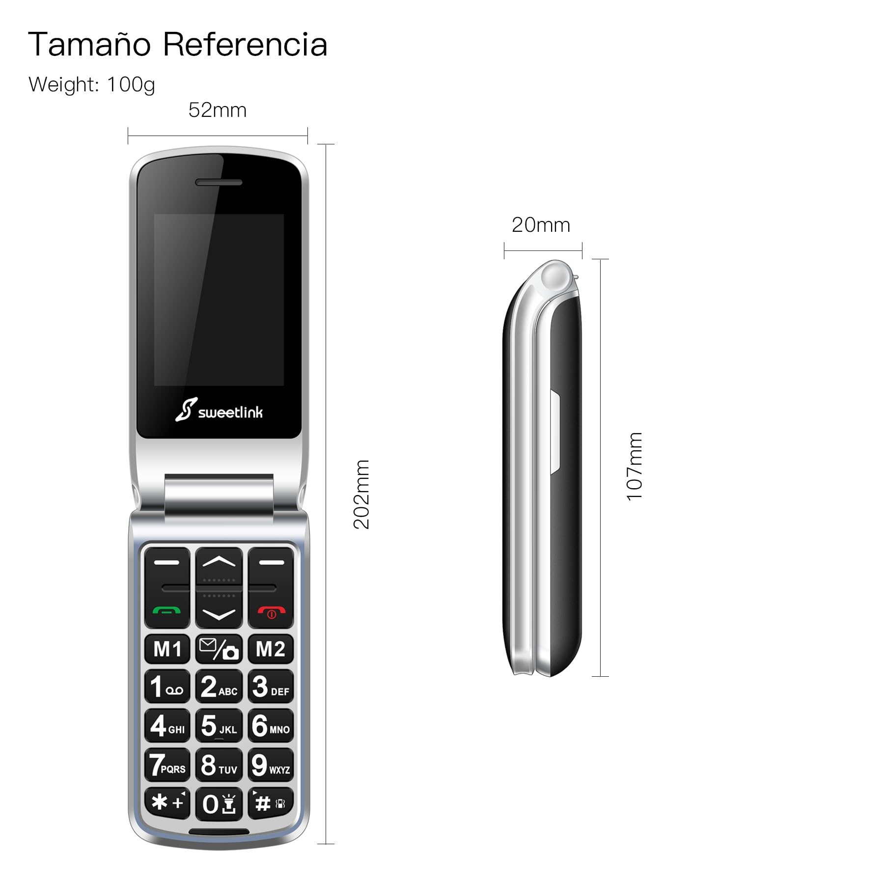 SweetLink F1 Teléfono Móvil para Personas Mayores con Tapa, Teclas Grandes y Volumen Alto, Botón SOS, Bateria 1000mAh, Doble SIM, Pantalla 2,4", Incompatible con lowi/Movistar/Digi/Vodafone