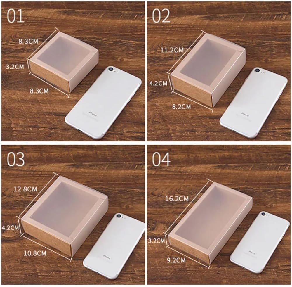 10Packs Rectangle Kraft Paper Box with PVC Window For Wedding ,Birthday Party,Jewelry, Candy Cookies Clear Boxes Decorative Gift Packaging (Kraft paper box + clear pvc,Inner Size:23*13*6cm Outer
