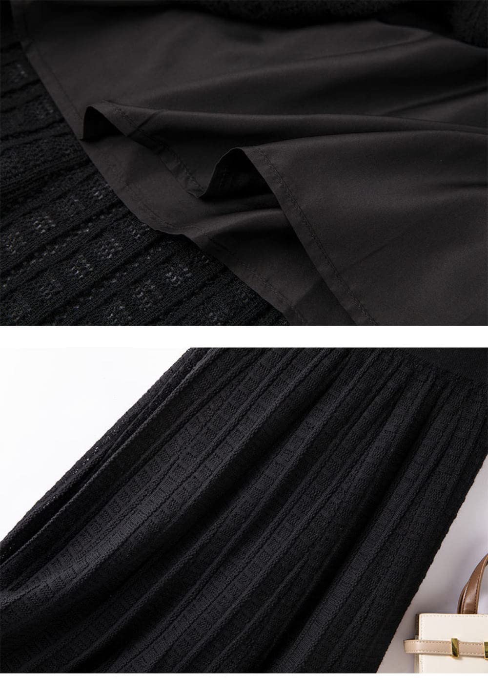 Röcke,Damen Midirock Schwarz Elastische Hohe Taille Wolle Gestrickter Jacquard Faltenrock Herbst Schlank A-Linie Swing Geraffte Elegante Lange Röcke Für Mädchen Damen,L