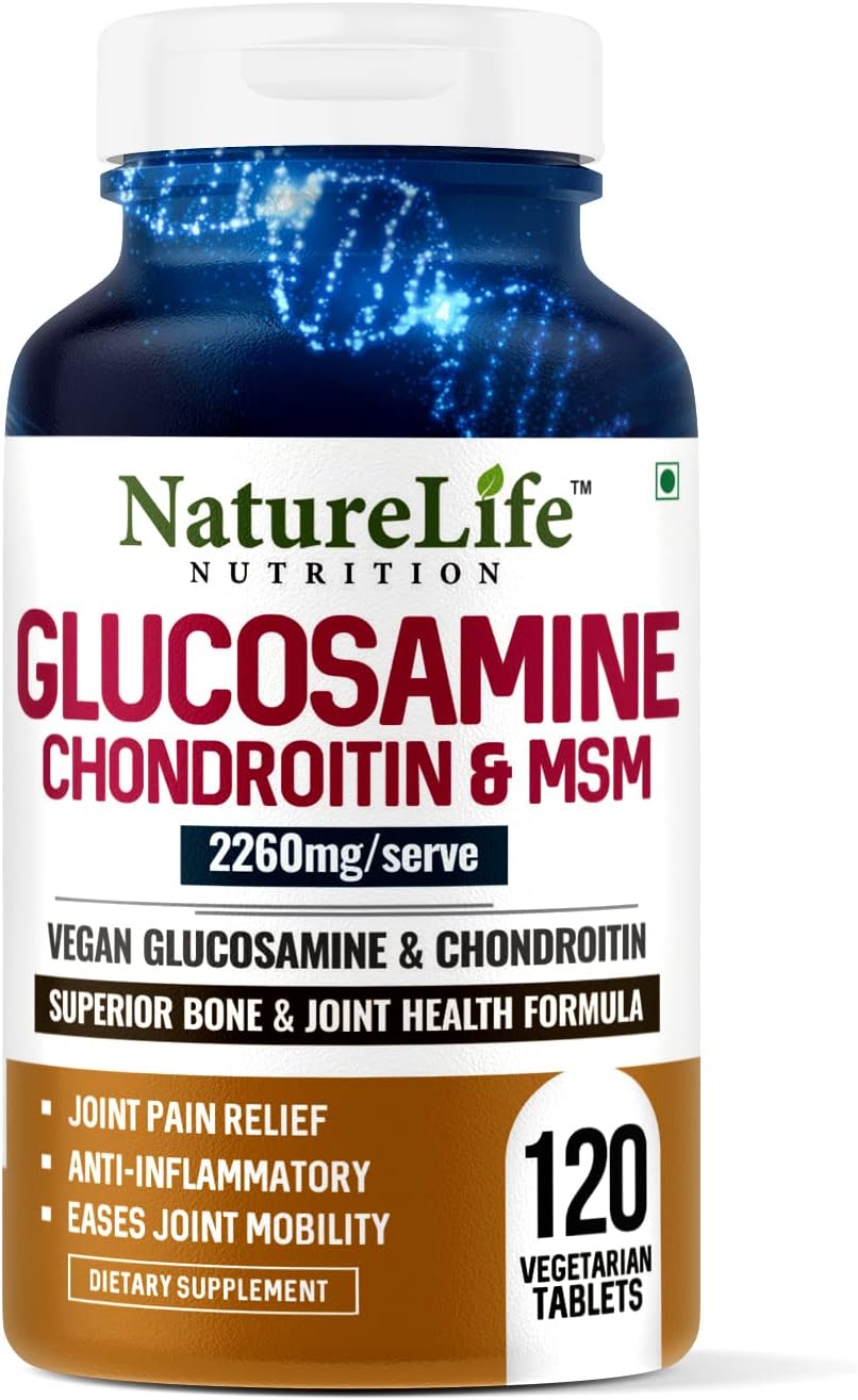 NatureLife Nutrition Glucosamine Chondroitin & MSM -120 Veg Tablets | Superior Bone & Joint Health Formula | Vegan