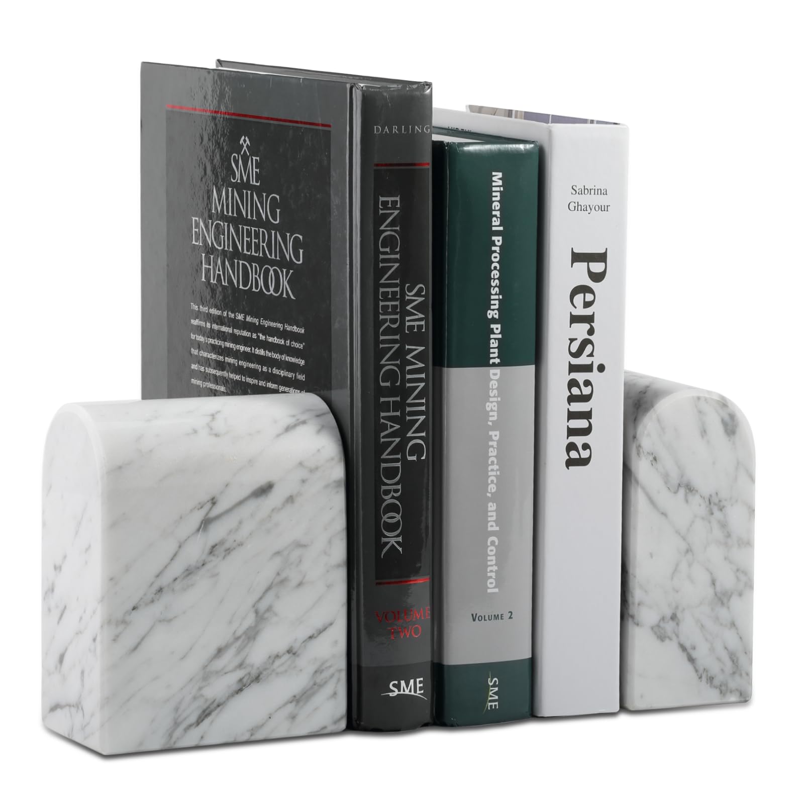 Koville Fermalibri in marmo italiano naturale per scaffali, fermalibri per libri pesanti, 5,9 kg, ultra resistente, fermalibri ad arco trionfale, decorazione per libreria da ufficio per CD/videogiochi