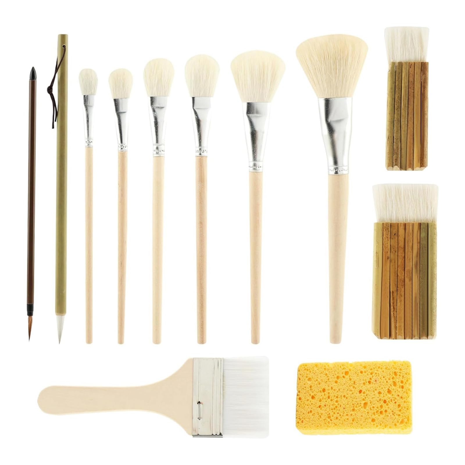 Pennelli per pittura artigianale 12 con spugna, smalto per ceramica e pennelli per ceramica per pittura dettaglio, ampia copertura, acquerello, acrilico e supporti misti Set pennelli