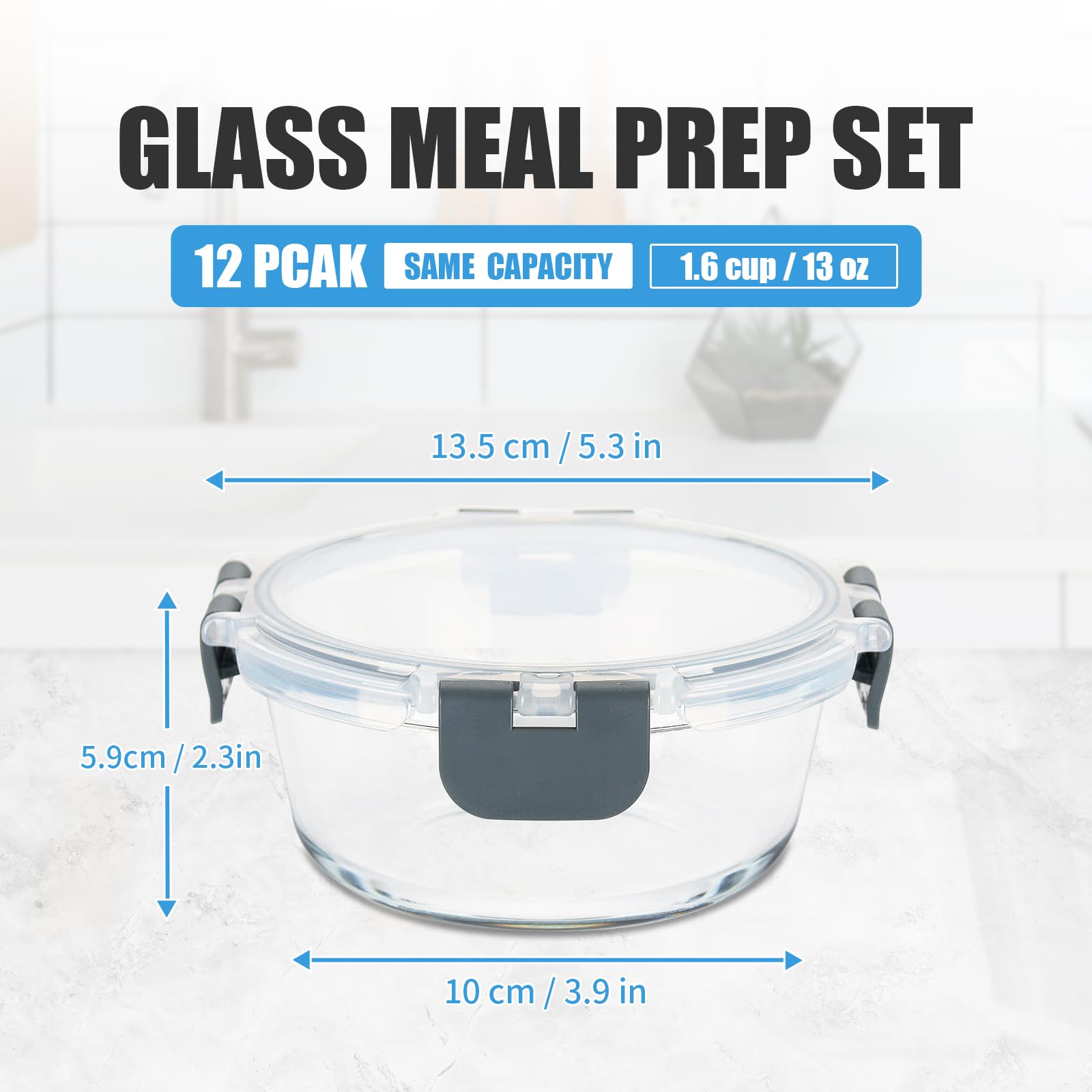 GULFLIN 12 Stück kleine Frischhaltedosen aus Glas mit Deckel, luftdicht, 370 ml, auslaufsicher, Mahlzeiten-Vorbereitungsbehälter-Set, gefrier- bis mikrowellengeeignet, spülmaschinenfest | Portionskontrolle, Glas Meal Prep Container, besonders für Einzelpo