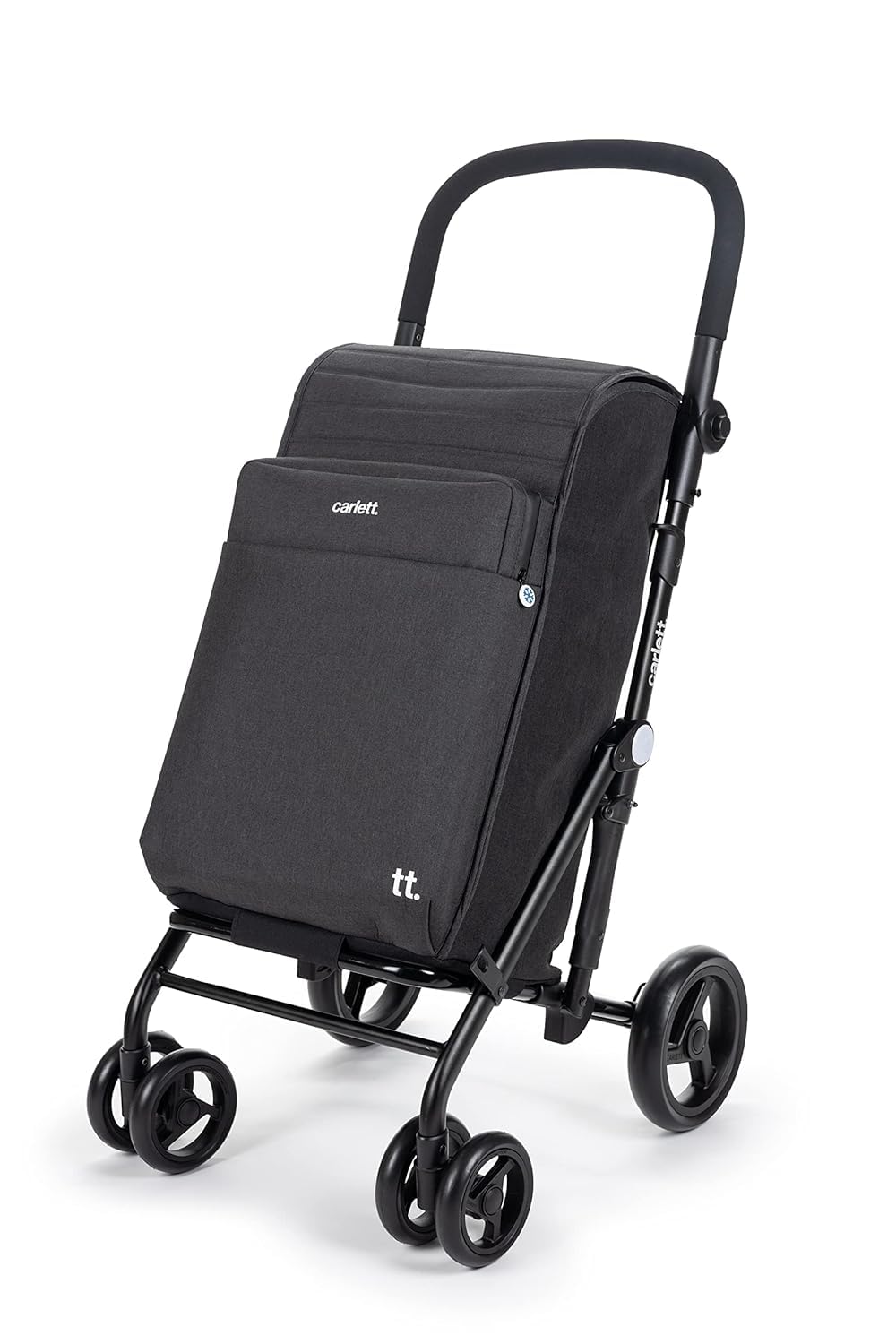 Carlett Faltbarer Einkaufstrolley mit 4 Rädern, erweiterbarer Tasche 62 L, 12‑L‑Thermofach, höhenverstellbarem Griff, Sicherheitsbremse und 360°-drehbaren Rädern – Urban Family, Schwarz