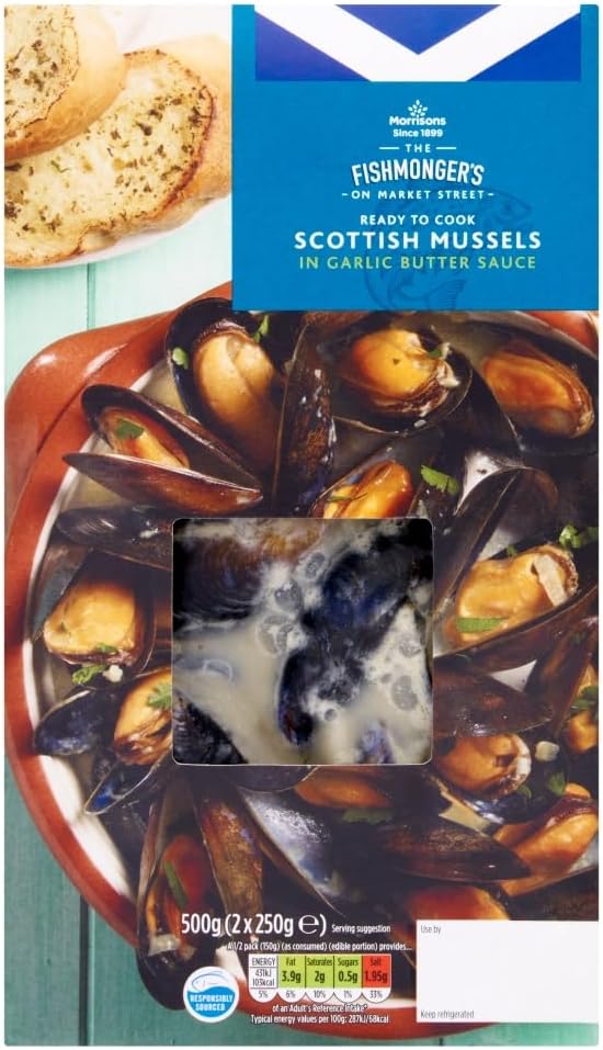 Morrisons The Fishmonger's On Market Street Scottish Mussels in Garlic Butter Sauce 2 x 250g (500g)