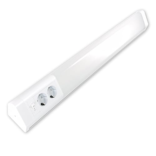 REV Unterbauleuchte - Unterschrank Beleuchtung Küche mit 2 Steckdosen & Schalter, LED Leiste Küche 76cm, 230V, 15W, 1450lm, 4000K, weiß