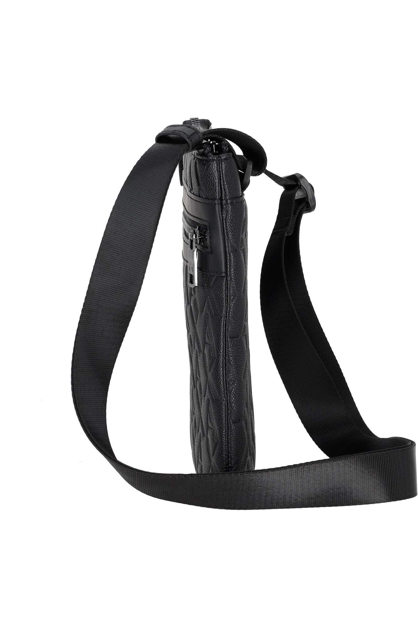 Armani Exchange Monograma Textura Crossbody de doble bolsillo para hombre, color negro, Negro, talla única