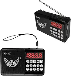 Rádio Retrô Portátil JD-30 | Bluetooth, FM/AM | MP3 USB/Pendrive e Cartão SD | Bateria Recarregável 3W (Preto)