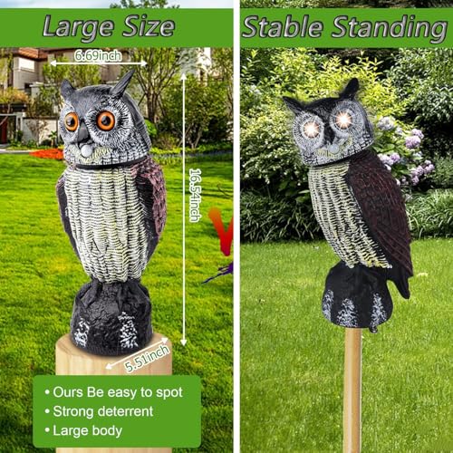 Búho solar ahuyentador de pájaros y palomas de 43 cm para exterior y jardín 5