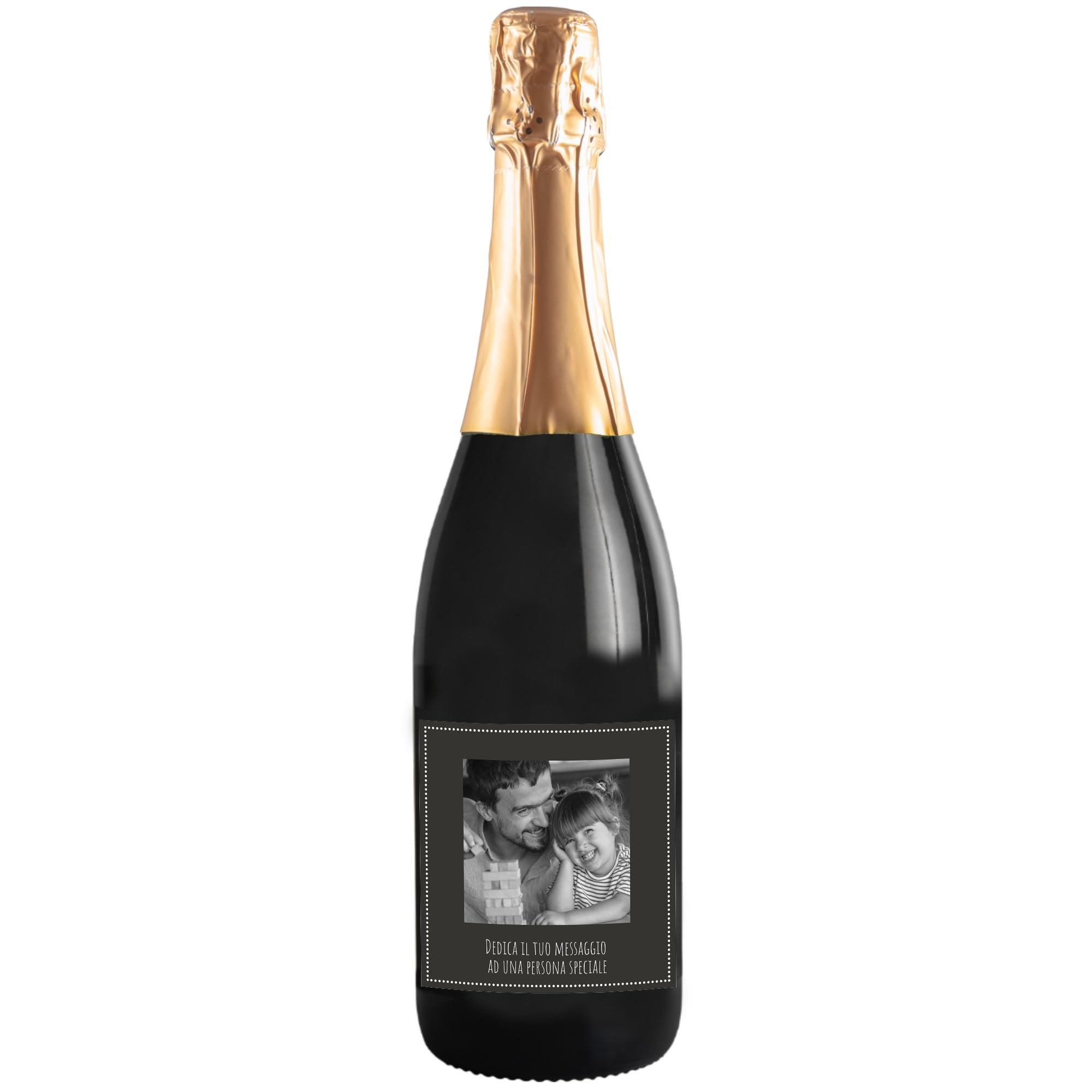 Bottiglia di Prosecco DOC personalizzato per lui - Idea regalo esclusiva e originale per uomo, festa del Papà, festa del Nonno, nuova nascita, compleanno e Natale. (0,75L, Foto e Testo)