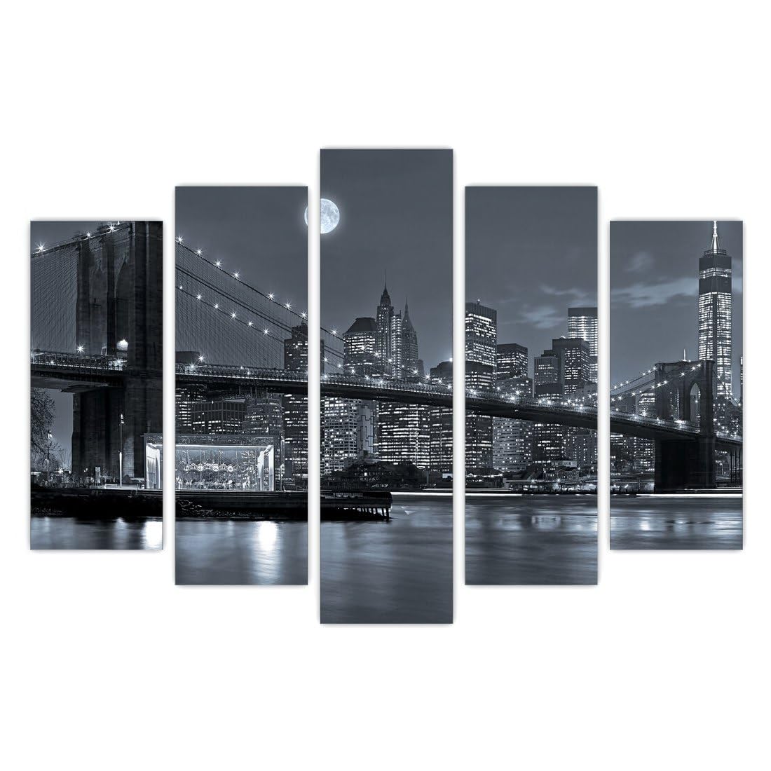 AREDE Set de 5 Impresiones de Pared Pinturas modernas de varios Paneles Puente de Brooklyn Decoración de pared para oficina en casa, sala de estar y dormitorio | 120 x 80 cm | Lista Para Colgar